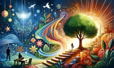 Symbolic representation of the tree of growth and ascending staircase
